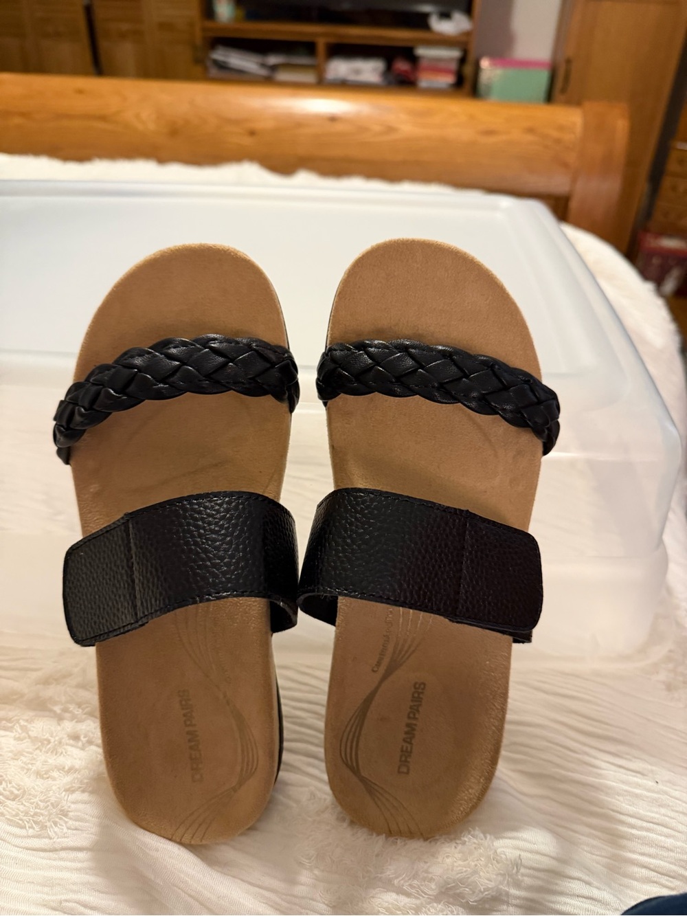 NWOT: Dream Pairs Black Braided & Wide Strap Slide Sandals